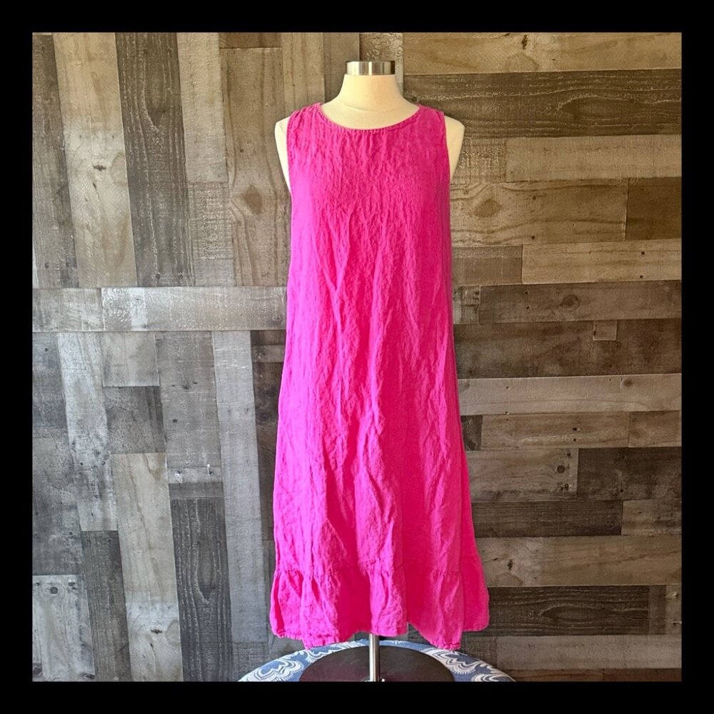Hot pink linen maxi dress large minimalist resortwear Barbiecore euro summer